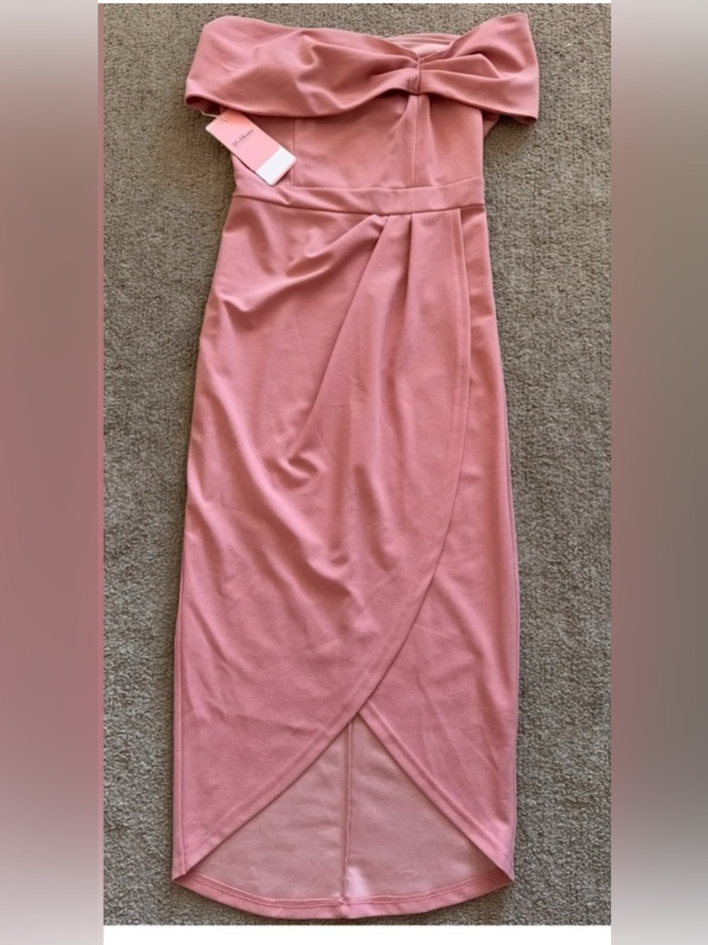 JJ's House NWT Pink Off the Shoulder Asymmetrical Wrap Midi Dress - Picture 3 of 6